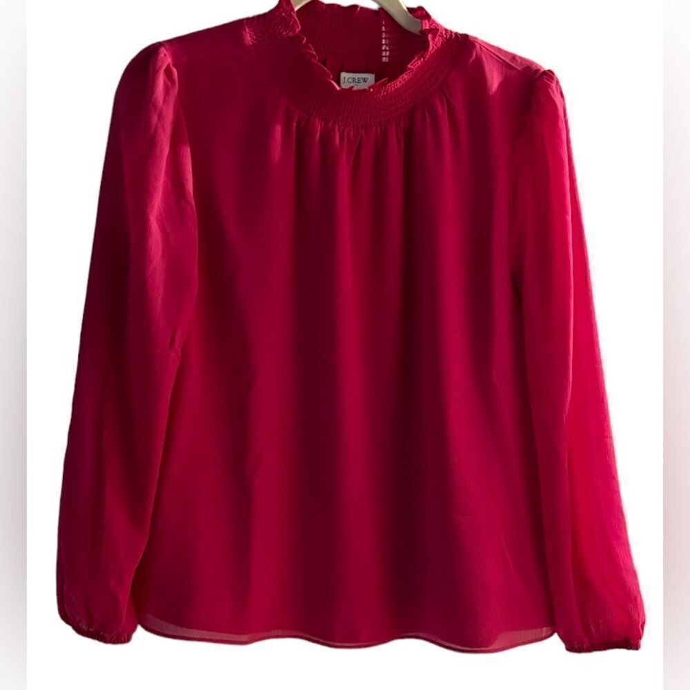 J. Crew Pink Long Sleeve Smocked Neck Lined Top Size XS